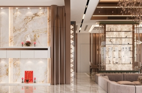 modern living room with neutral tones and marble surfaces design